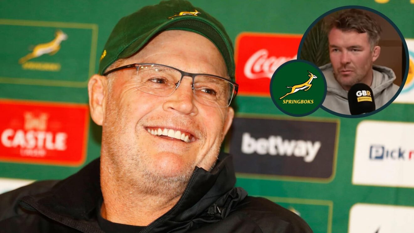 Springboks head coach Rassie Erasmus and Ireland legend Peter O'Mahony (inset).