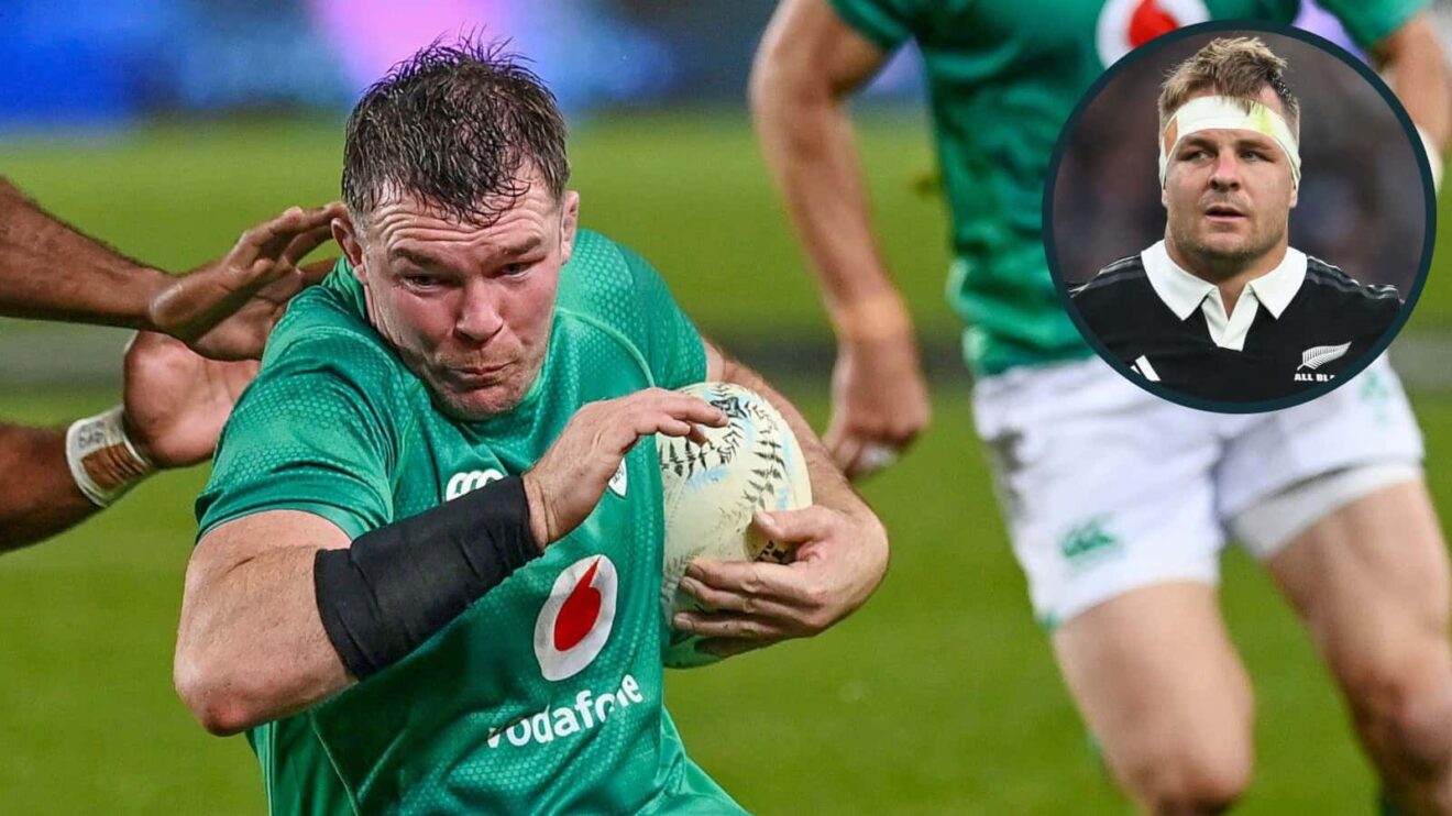 Legends for Ireland and the All Blacks, Peter O'Mahony and Sam Cane (inset).
