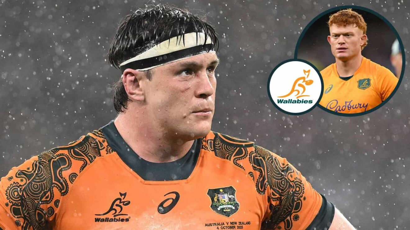 Wallabies forward Tom Hooper and an inset of Tane Edmed.