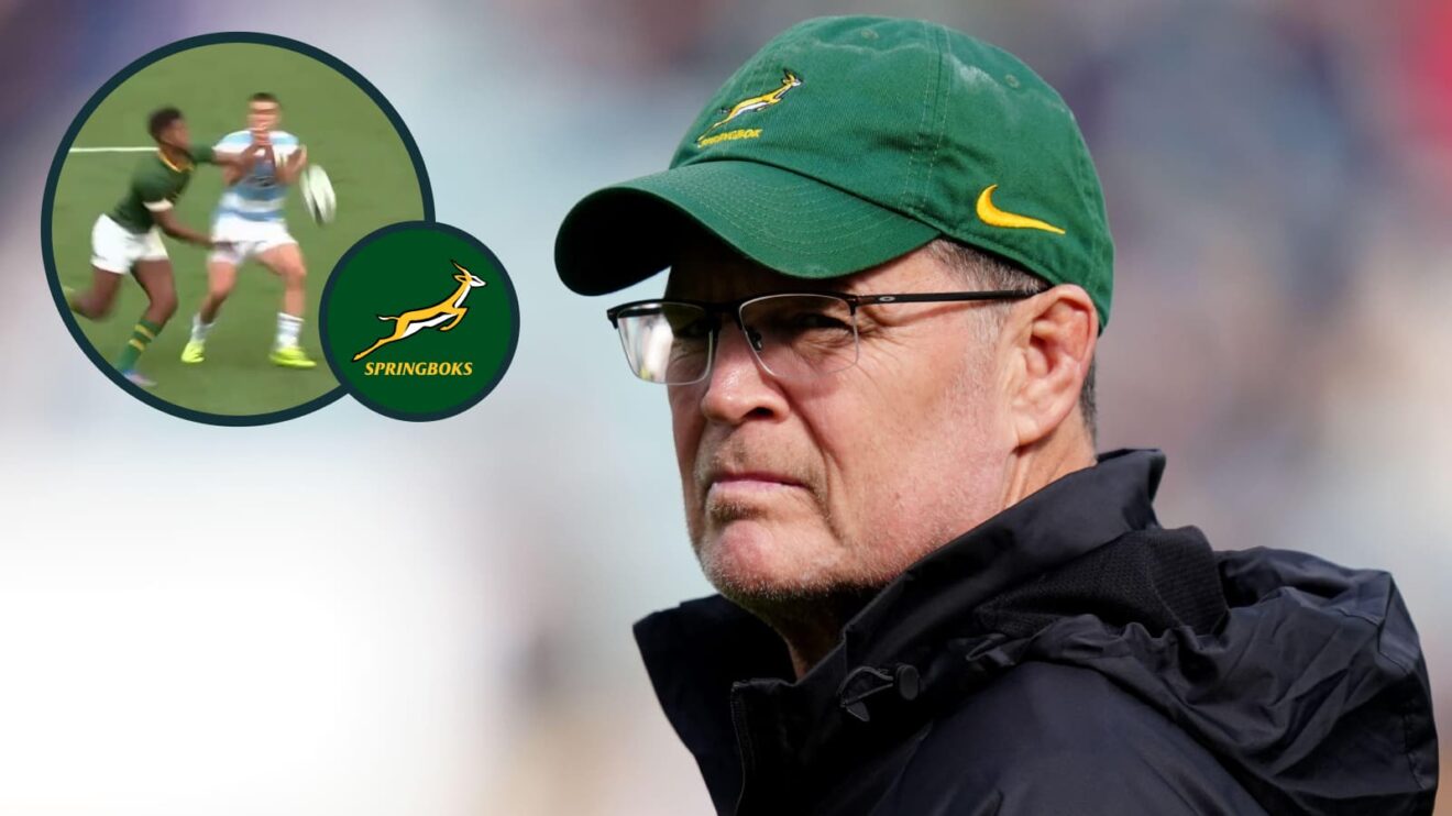 Springboks head coach Rassie Erasmus and an inset of centre Canan Moodie.