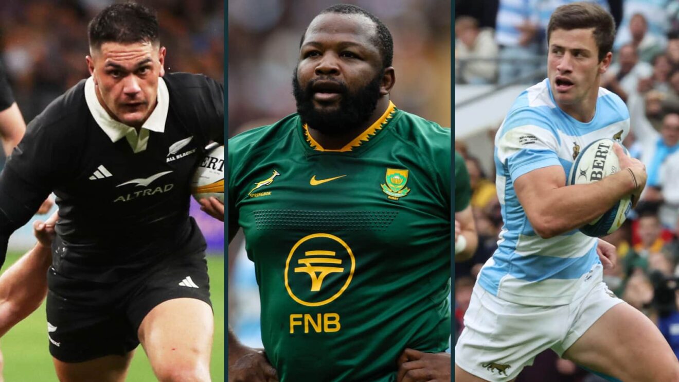 Quinn Tupaea (left), Ox Nche (middle) and Bautista Delguy (right) in action for the All Blacks, Springboks and Argentina respectively.