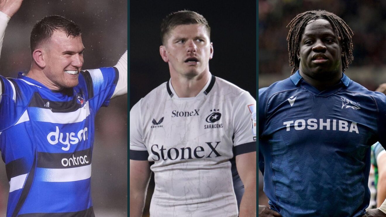 A three panel image of Ben Spencer, Owen Farrell and Asher Opoku-Fordjour