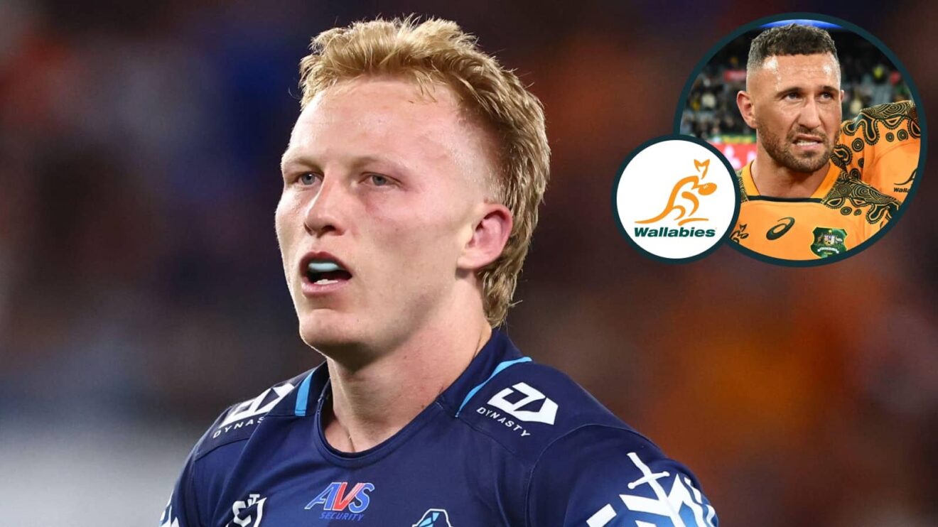 Carter Gordon and an inset of ex-Wallabies playmaker Quade Cooper.