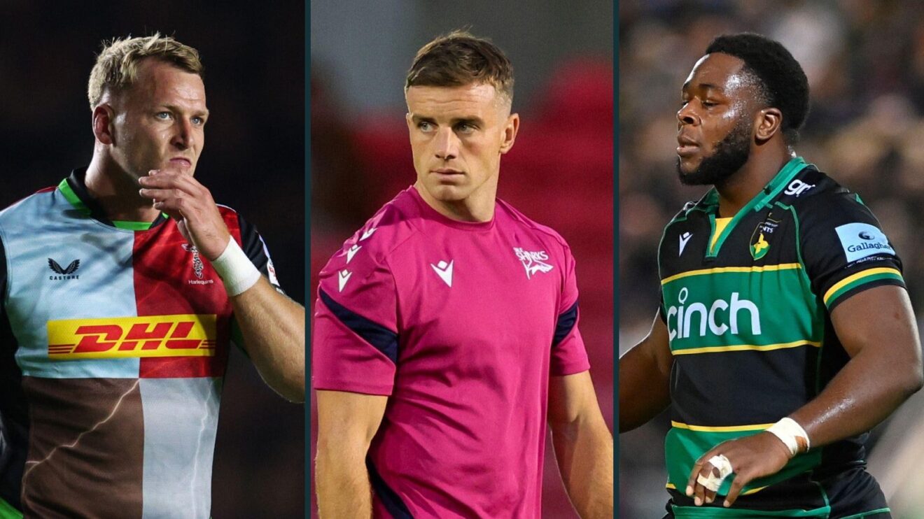 A three panel image of Alex Dombrandt, George Ford and Emmanuel Iyogun