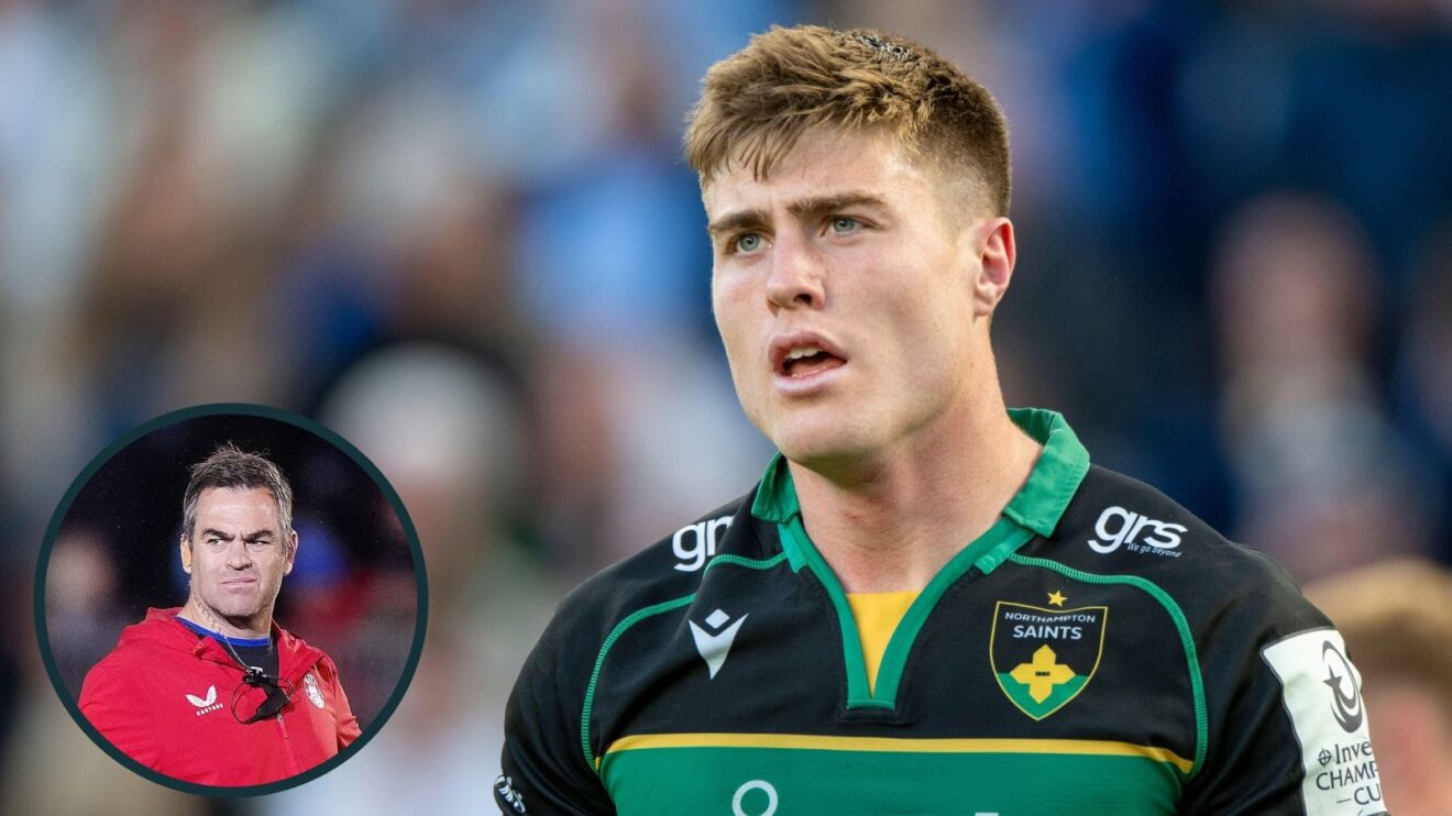 A two layered image of Tommy Freeman and Johann van Graan