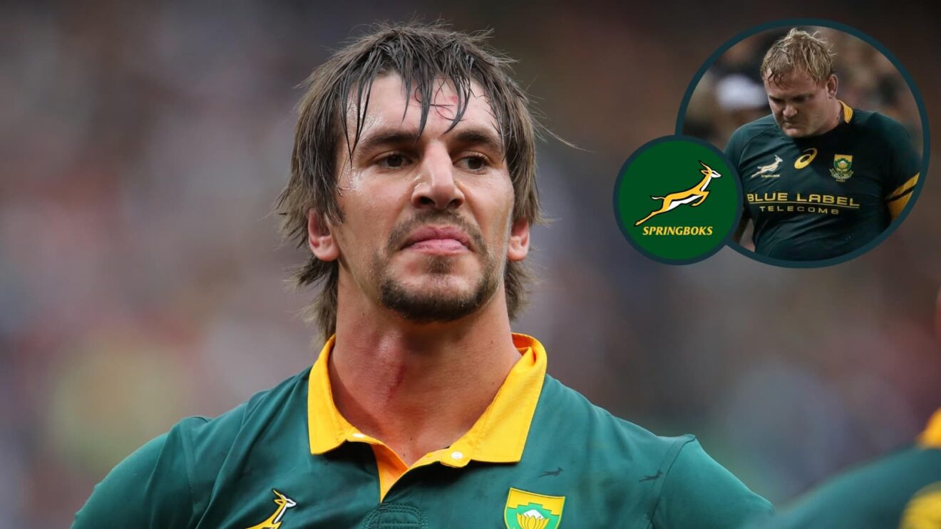Eben Etzebeth and an inset of ex-Springboks captain Adriaan Strauss during the defeat to the All Blacks in 2016.