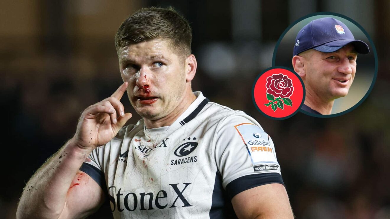 Owen Farrell and an inset of England head coach Steve Borthwick.