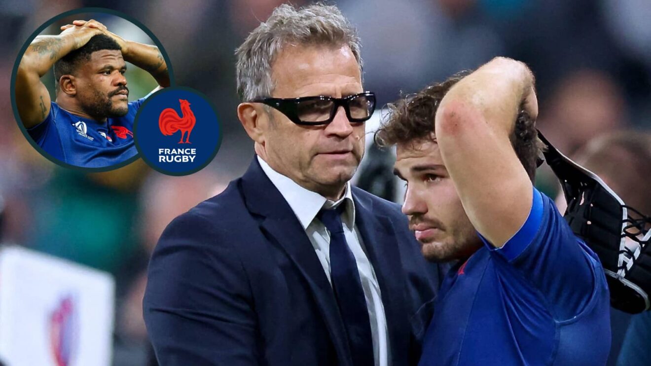 France captain Antoine Dupont and head coach Fabian Galthie and an inset of centre Jonathan Danty.