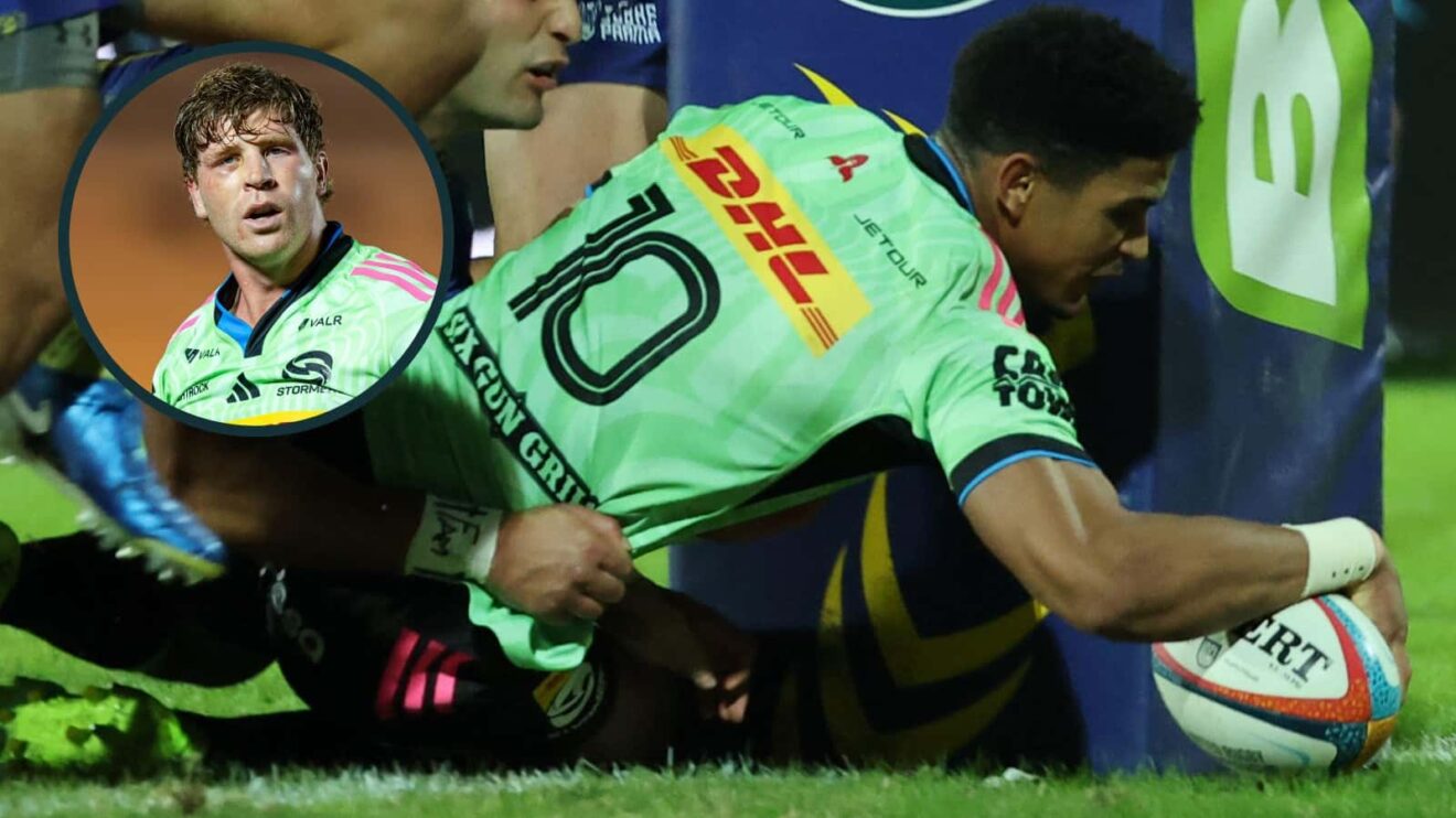 Stormers stars Sacha Feinberg-Mngomezulu and Evan Roos.