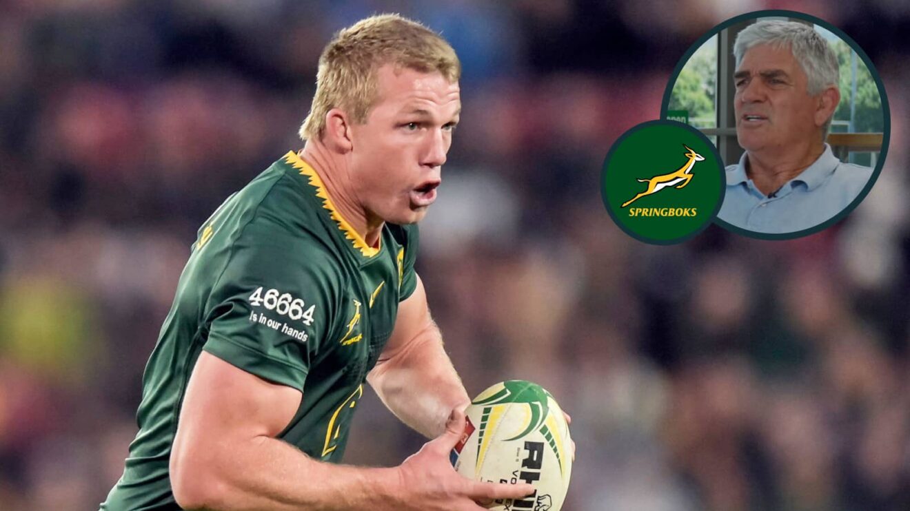 Springboks flanker Pieter-Steph du Toit and former South Africa head coach Nick Mallett (inset).