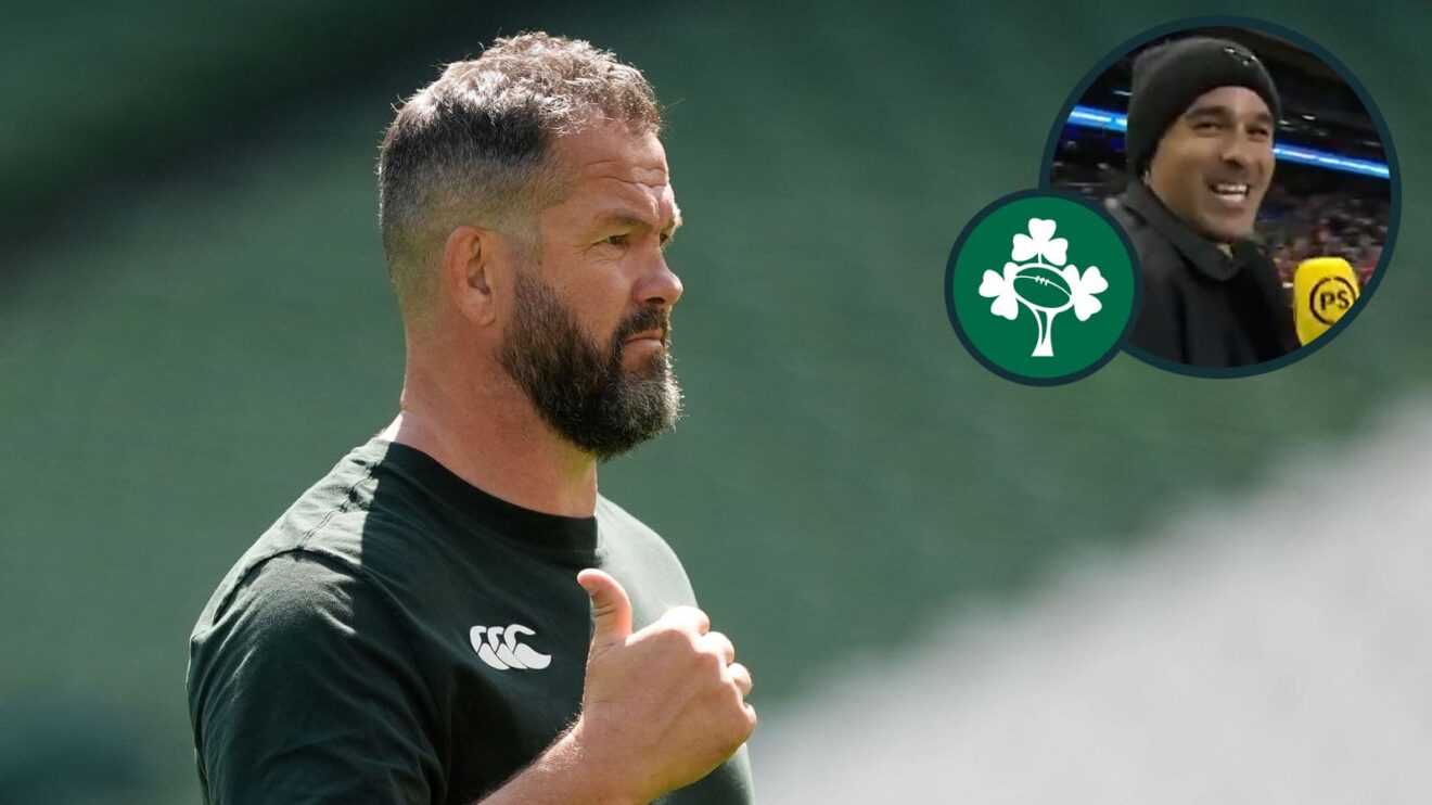 Ireland head coach Andy Farrell and former back three star Simon Zebo (inset).