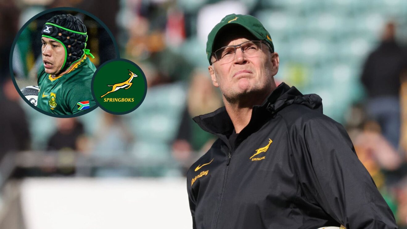 Springboks head coach Rassie Erasmus and wing Cheslin Kolbe (inset).