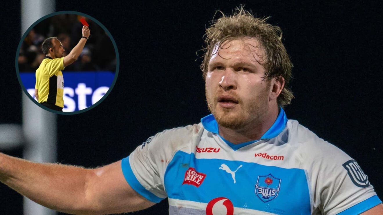 Bulls forward Jan-Hendrikse Wessels and an inset of referee Mike Adamson.