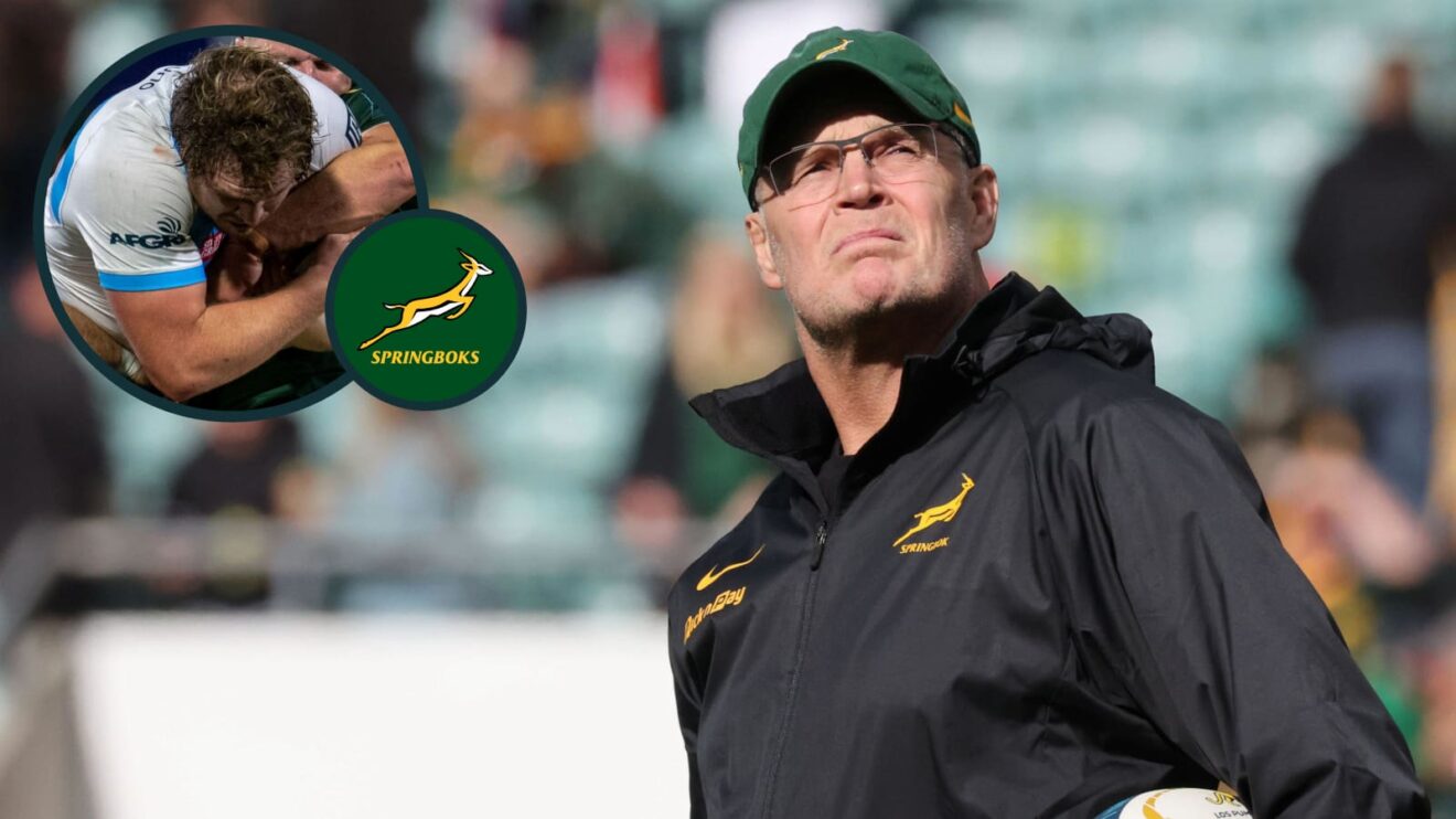Springboks head coach Rassie Erasmus and Bulls front-rower Jan-Hendrik Wessels in action against Connacht (inset).