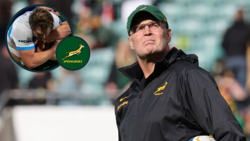 Springboks head coach Rassie Erasmus and Bulls front-rower Jan-Hendrik Wessels in action against Connacht (inset).