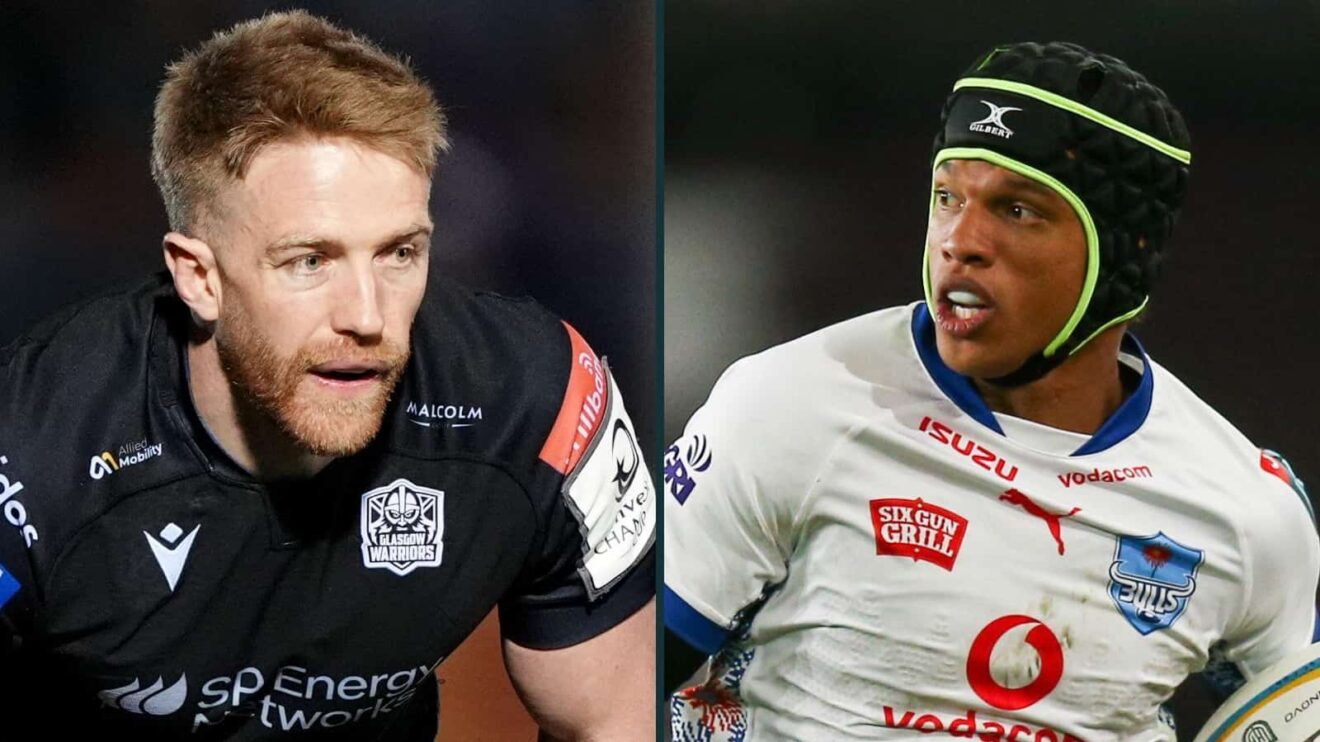 Glasgow Warriors winger Kyle Steyn and Bulls flyer Kurt-Lee Arendse.