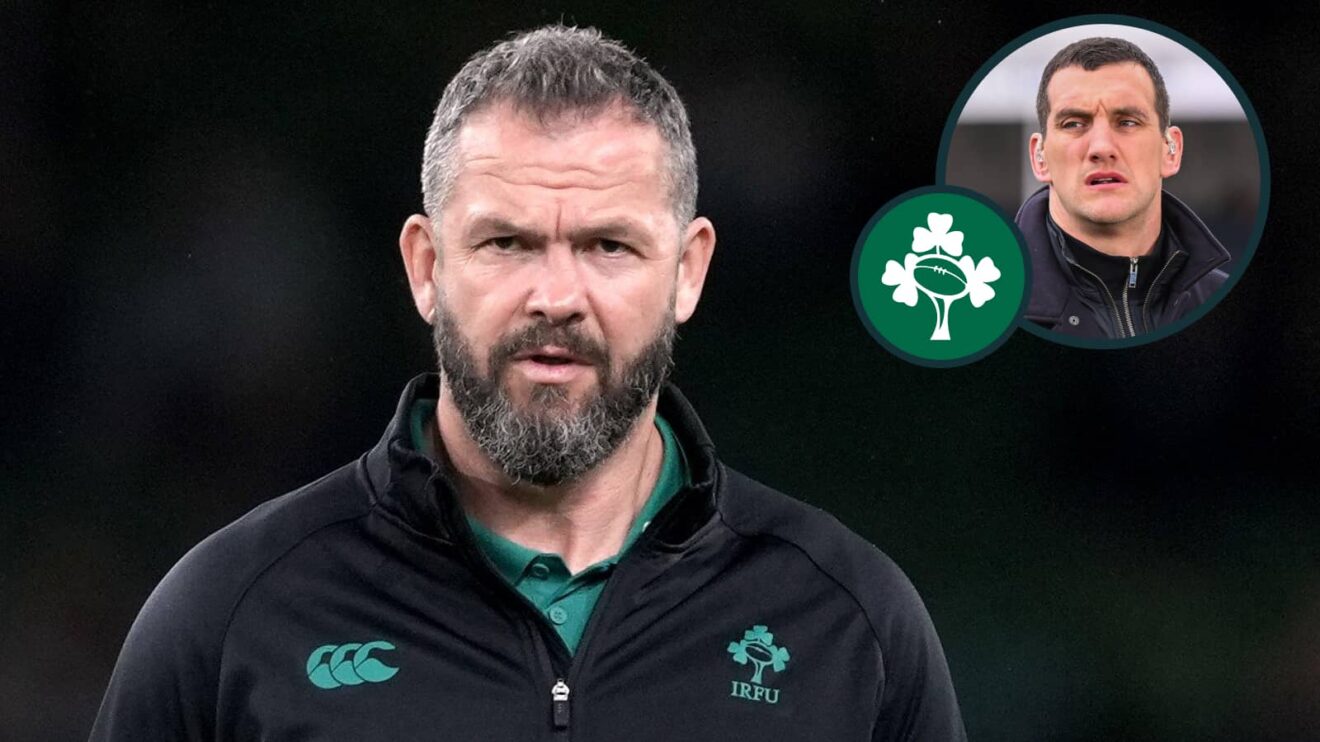 Ireland head coach Andy Farrell and an inset of Lions legend Sam Warburton.