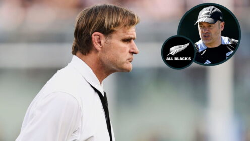 All Blacks head coach Scott Robertson and his assistant Scott Hansen (inset).