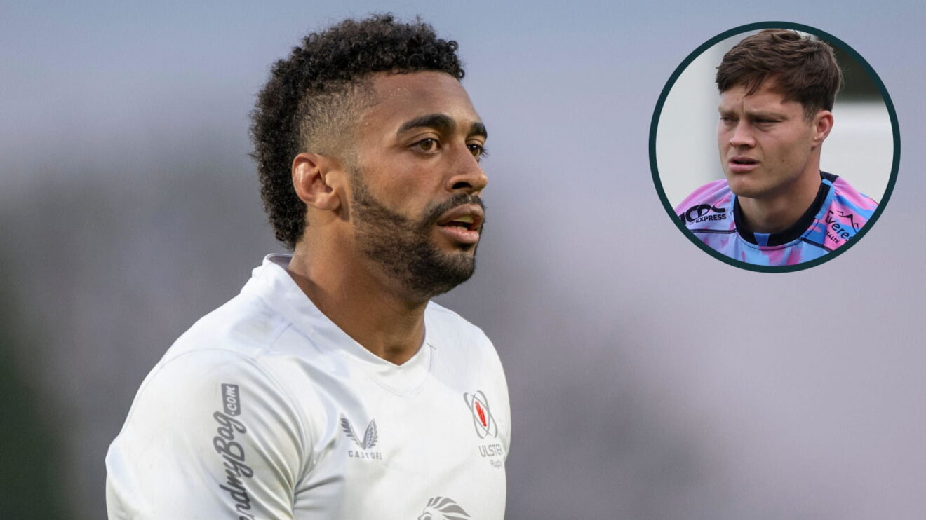 Ulster wing Robert Baloucoune and Lions full-back Quan Horn (inset).