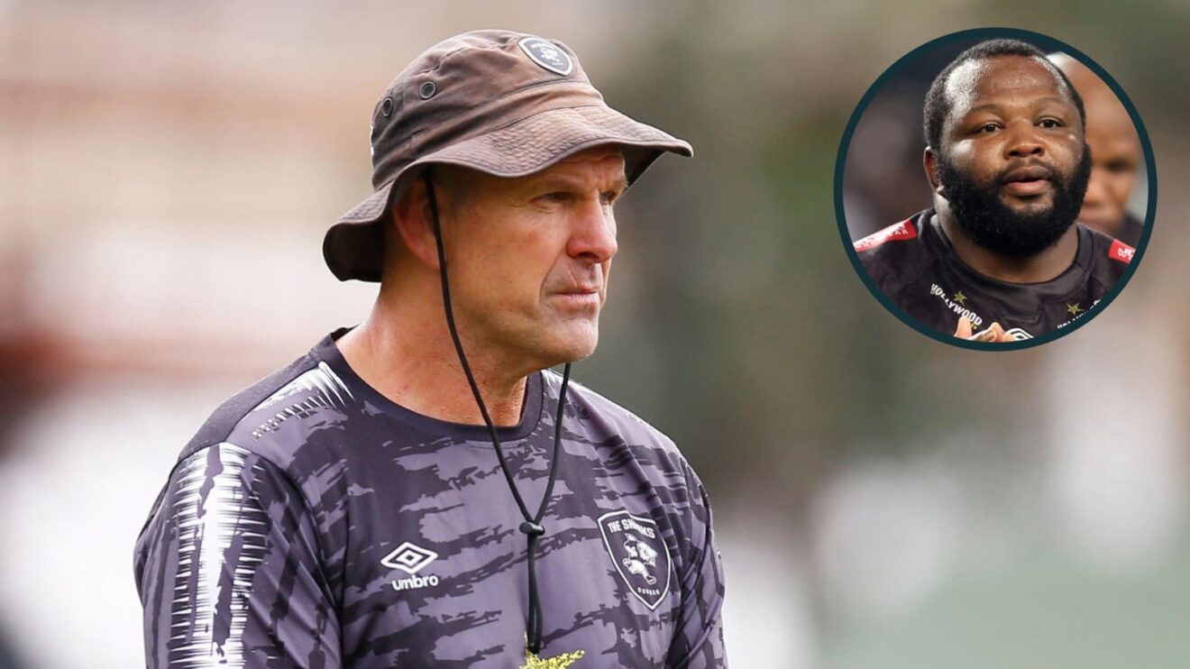 Sharks head coach John Plumtree and prop Ox Nche (inset).