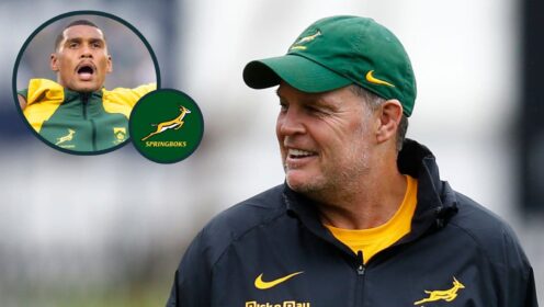 Springboks head coach Rassie Erasmus and an inset of Damian Willemse.