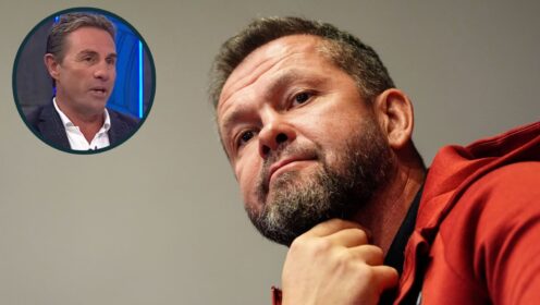 Andy Farrell while head coach of the British and Irish Lions, and All Blacks great Justin Marshall.