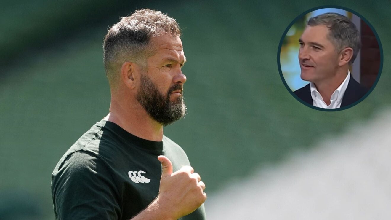 Ireland head coach Andy Farrell and ex-All Blacks fly-half Stephen Donald (inset).