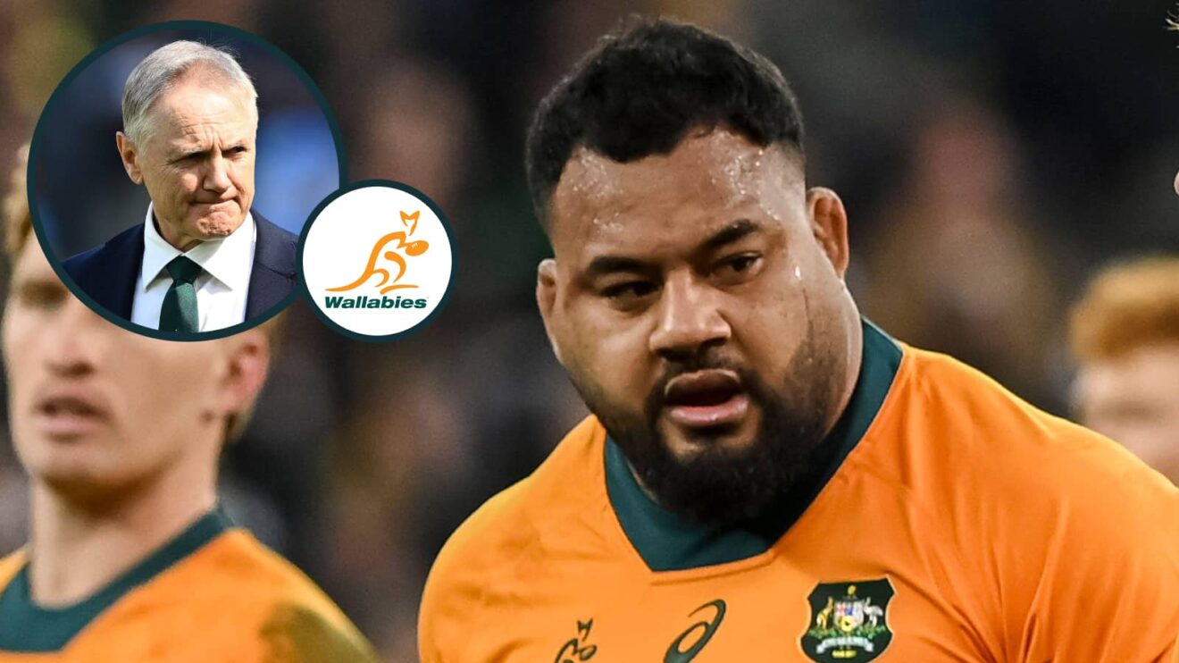 Wallabies prop Taniela Tupou and an inset of head coach Joe Schmidt