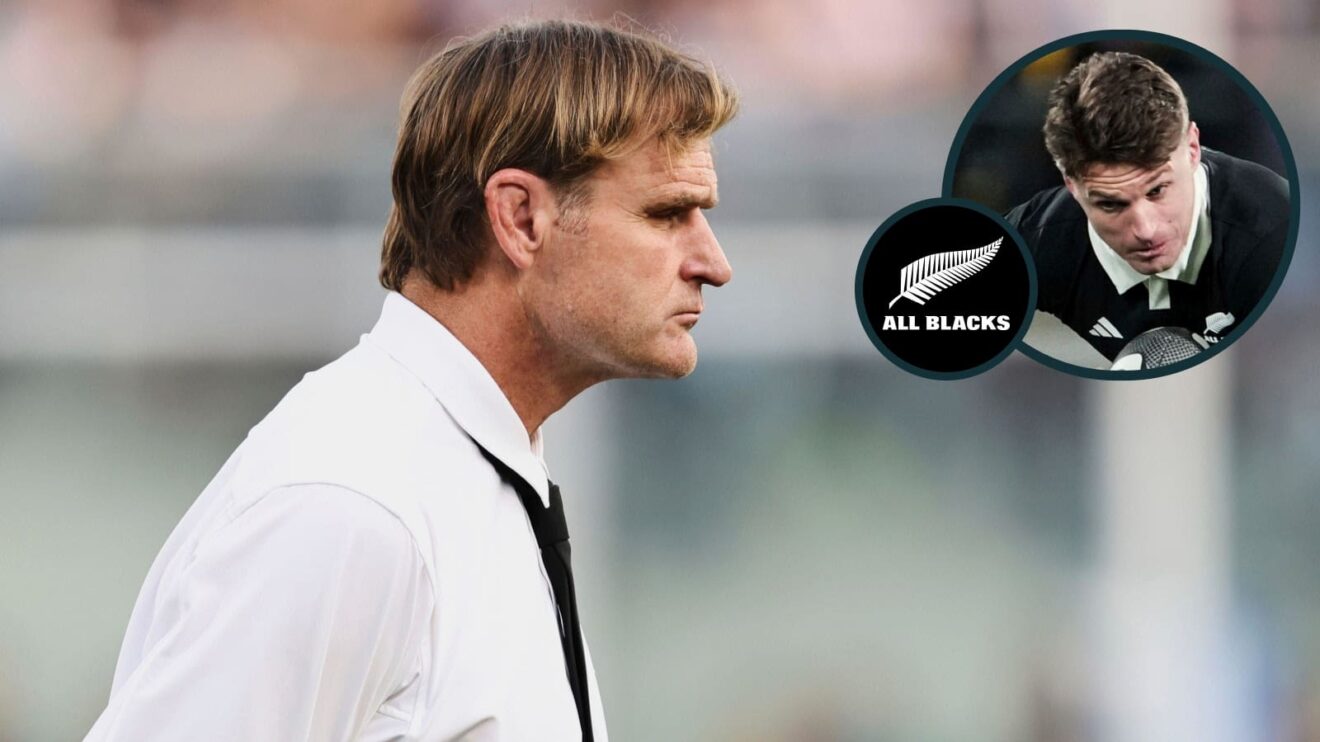 All Blacks head coach Scott Robertson and star fly-half Beauden Barrett (inset).