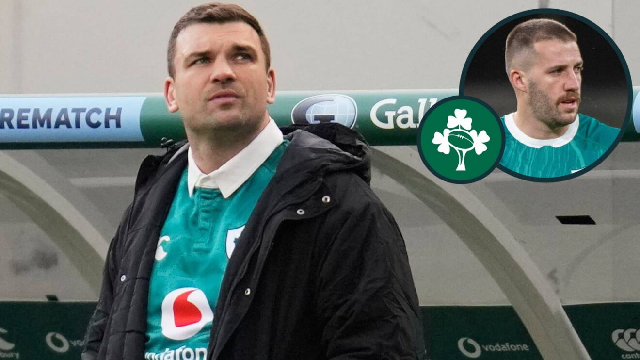 Tadhg Beirne after Ireland red card and centre Stuart McCloskey (inset).