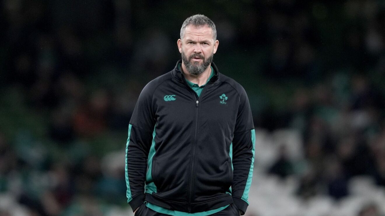 Ireland head coach Andy Farrell watching his team warm-up in 2024