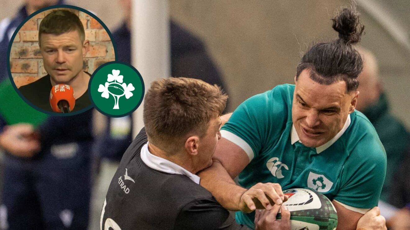 James Lowe in action for Ireland v All Blacks and legendary centre Brian O'Driscoll (inset).
