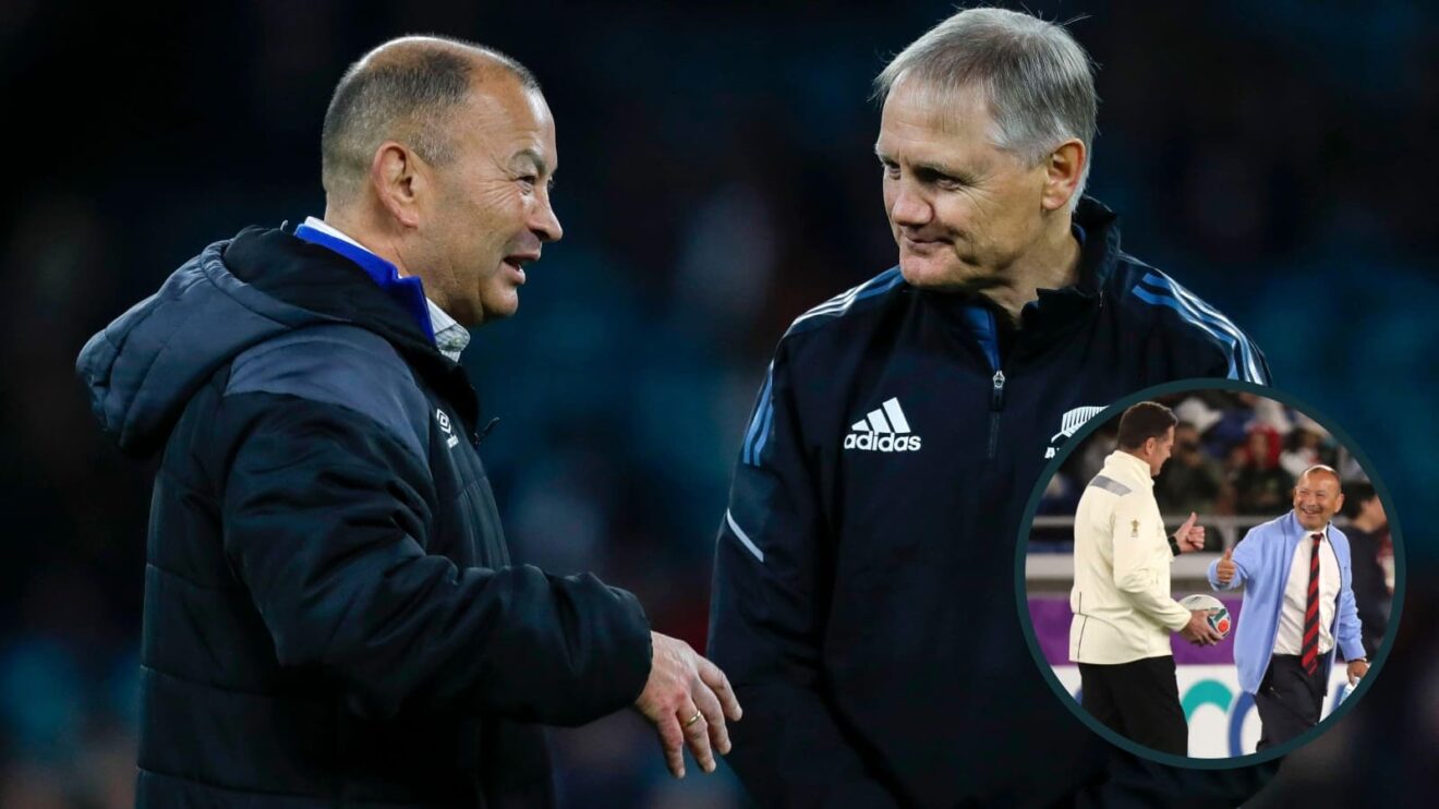Eddie Jones with fellow coaches Joe Schmidt and Rassie Erasmus.