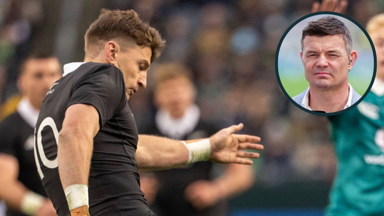 All Blacks star Beauden Barrett, who was hit high by Tadhg Beirne, in action v Ireland, and legendary former player Brian O'Driscoll (inset).