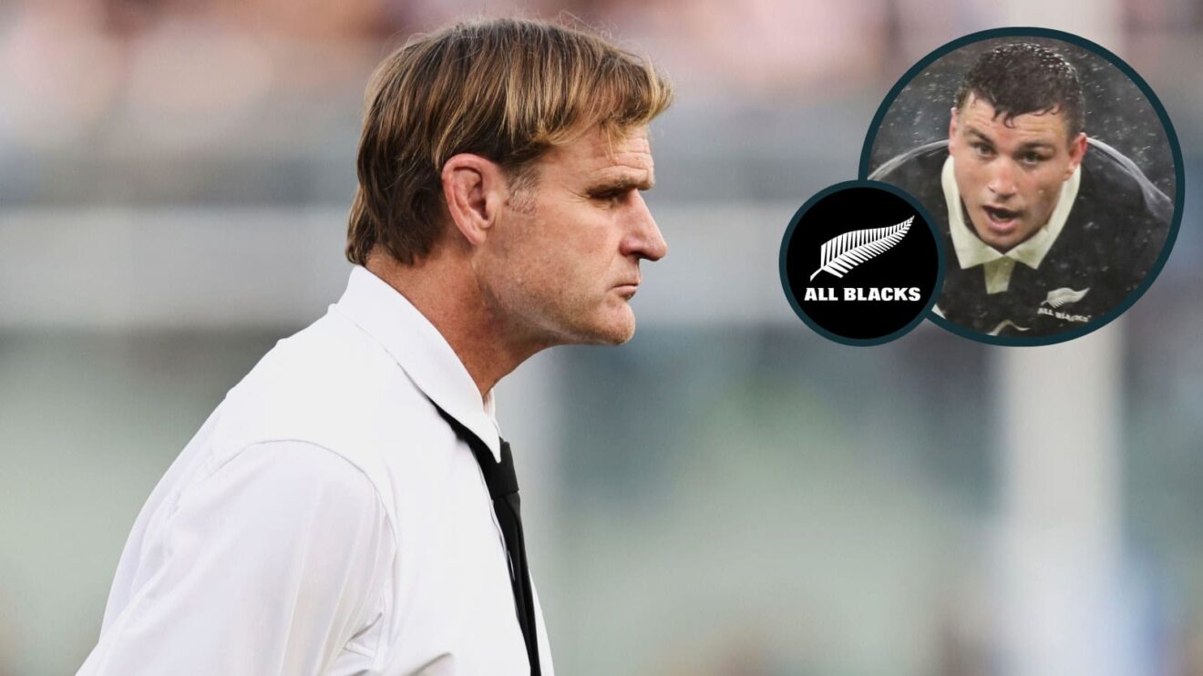 All Blacks head coach Scott Robertson and dropped back-rower Simon Parker (inset).