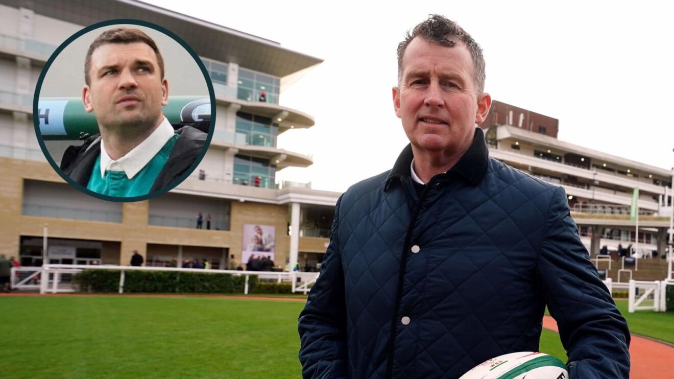 Former Test referee Nigel Owens and Ireland lock Tadhg Beirne after being sent-off (inset).