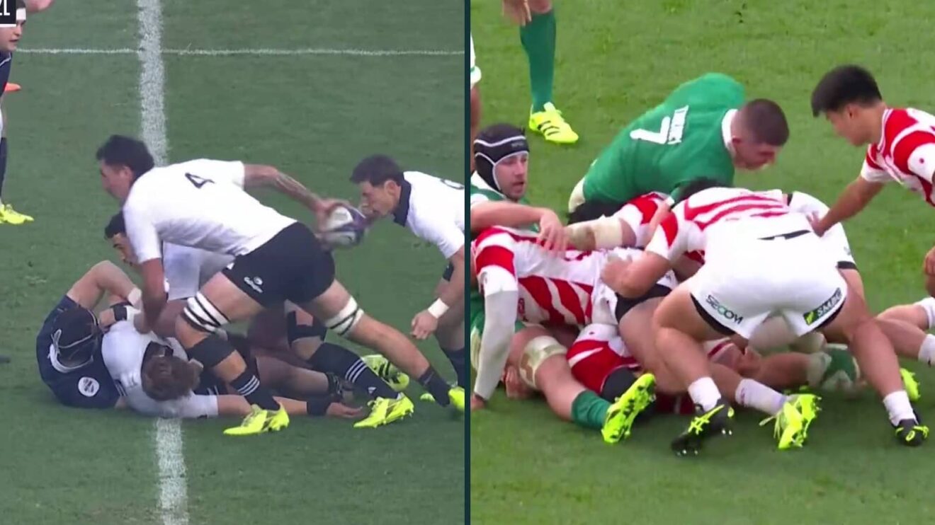 All Blacks lock Josh Lord and Japan's Shuhei Takeuchi.