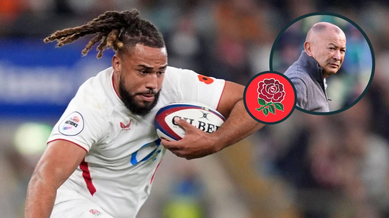 England loose forward Chandler Cunningham-South and an inset of Eddie Jones.