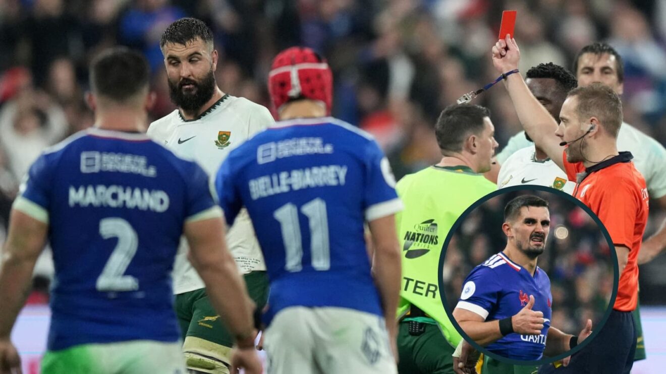 Springboks lock Lood de Jager was red carded against France.