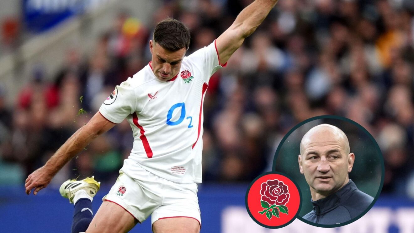 A two layered image of George Ford and Steve Borthwick