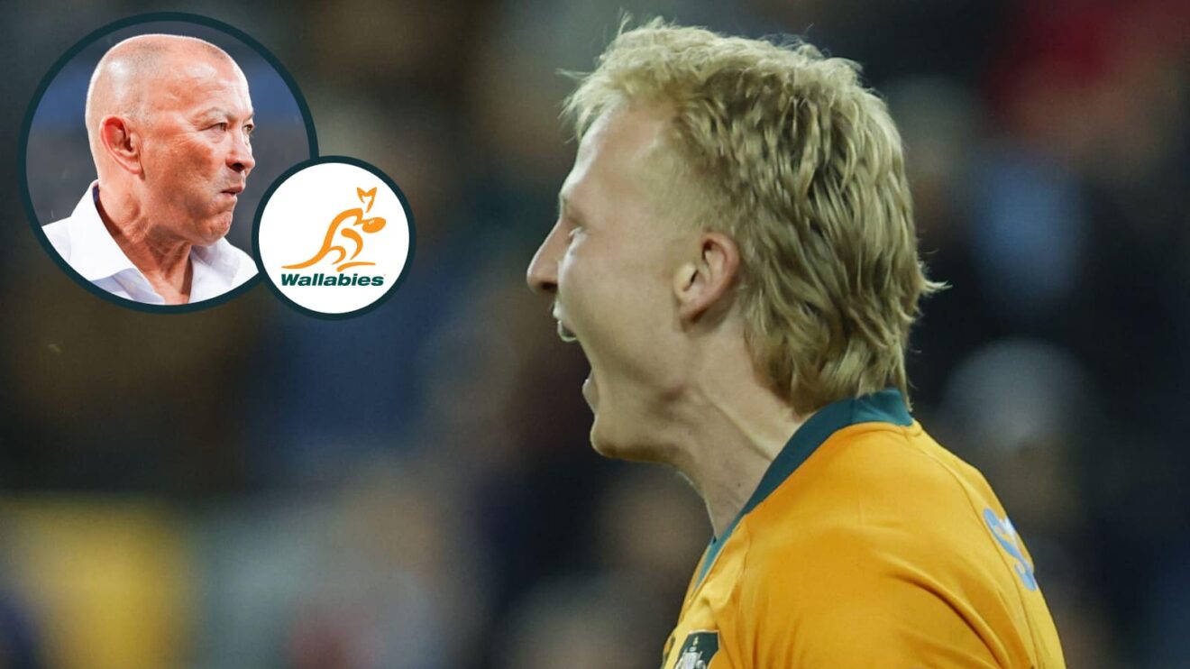 Wallabies fly-half Carter Gordon and an inset of Eddie Jones.