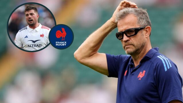 A two layered image of Fabien Galthie and Gregory Alldritt