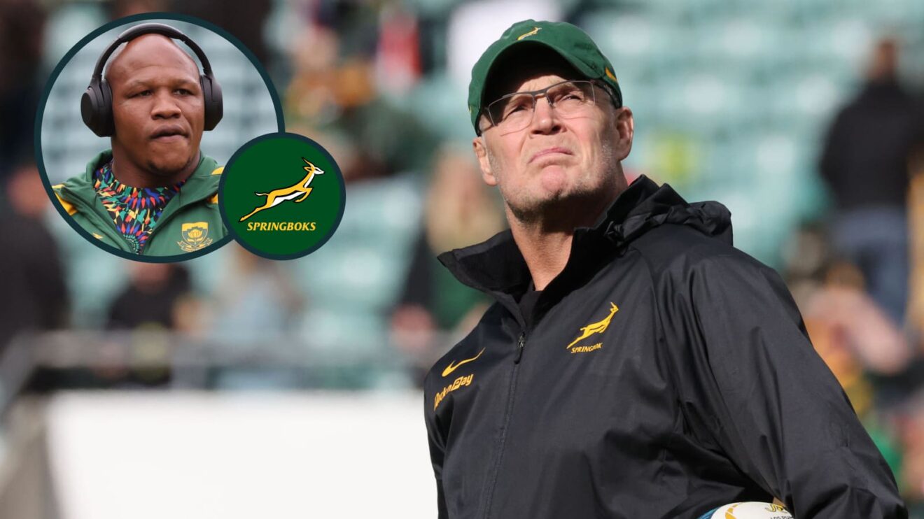 Springboks head coach Rassie Erasmus and hooker Bongi Mbonambi (inset).