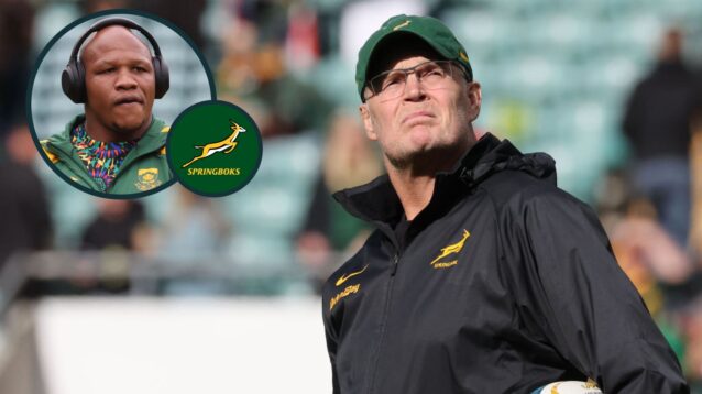 Springboks head coach Rassie Erasmus and hooker Bongi Mbonambi (inset).