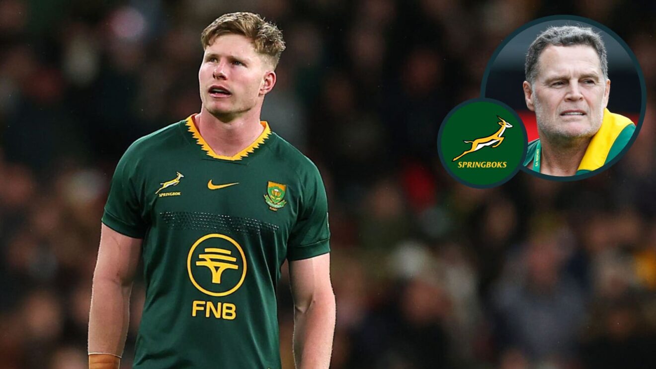 Springboks back Ethan Hooker and head coach Rassie Erasmus (inset).