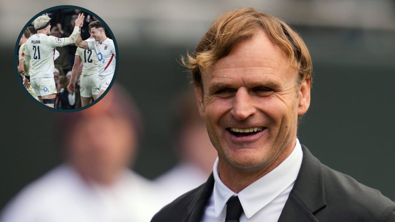 All Blacks head coach Scott Robertson and Henry Arundell celebrating try against Fiji with fellow replacement Henry Pollock (inset).