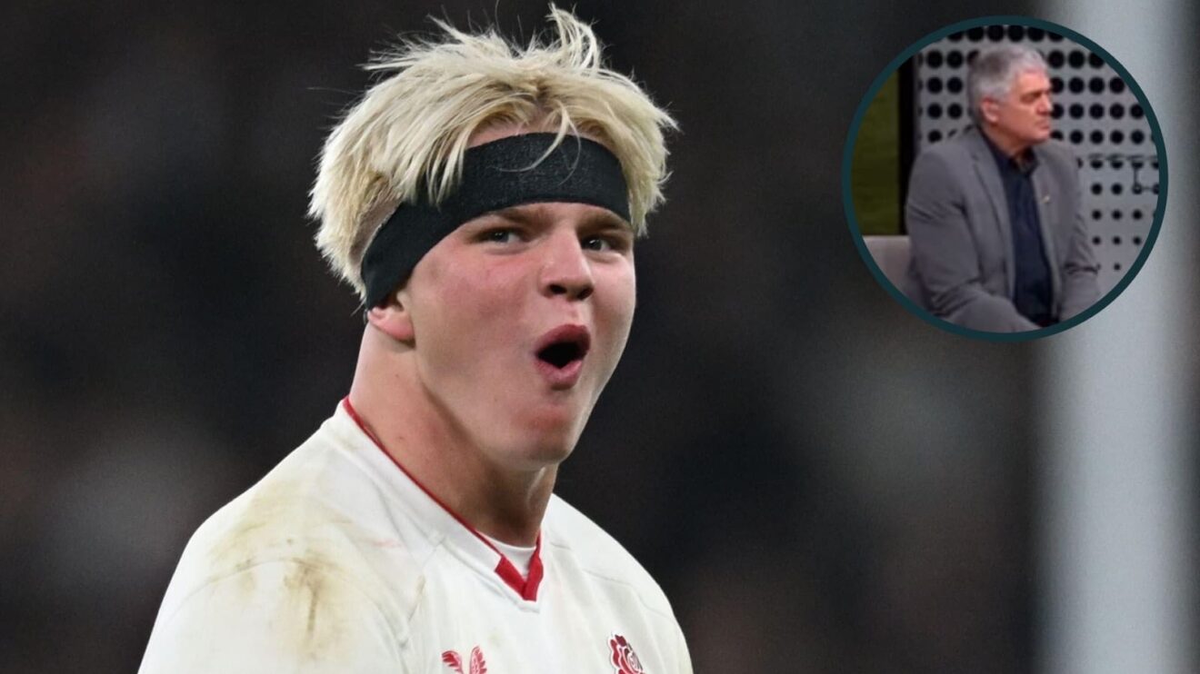 England back rower Henry Pollock and an inset of ex-Springboks head coach Nick Mallett.