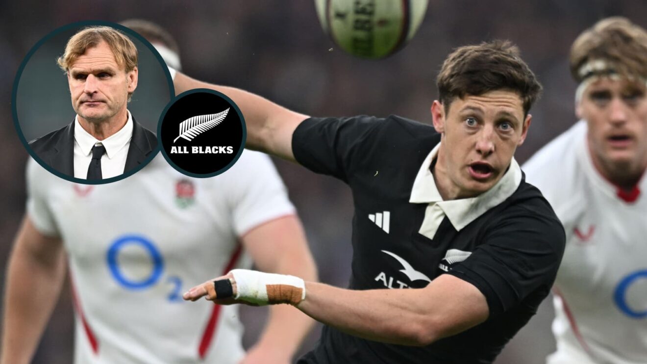 All Blacks scrum-half Cam Roigard and an inset of Cam Roigard.