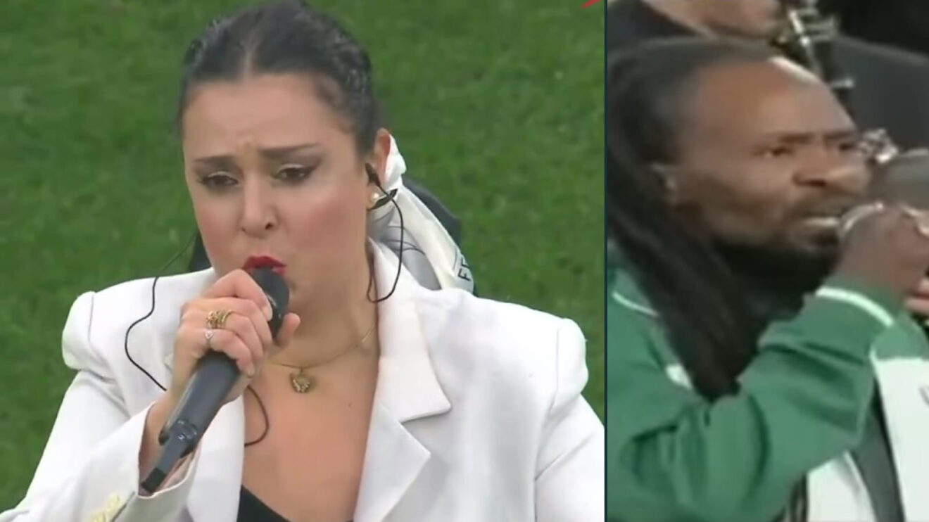 An Italian opera singer and Rus Dumisani perform the South African national anthem.