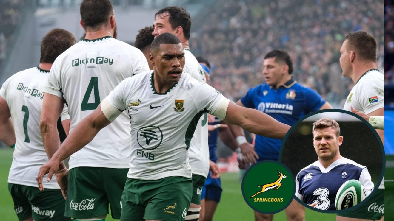Damian Willemse in action for the Springboks last weekend in Turin and, inset, ex-Ireland player Gordon D'Arcy.
